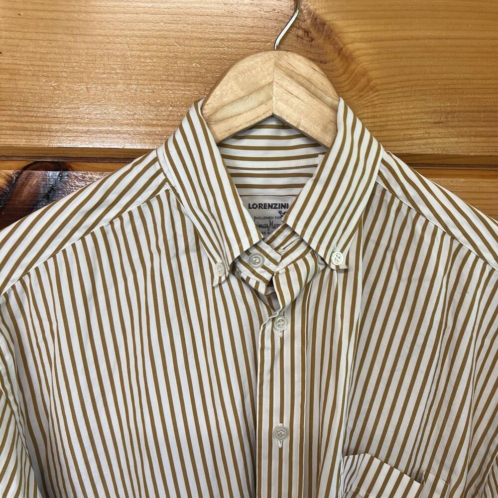 Lorenzini Shirt Mens L Striped Button Up Italy Neiman Marcus Long Sleeve Pocket